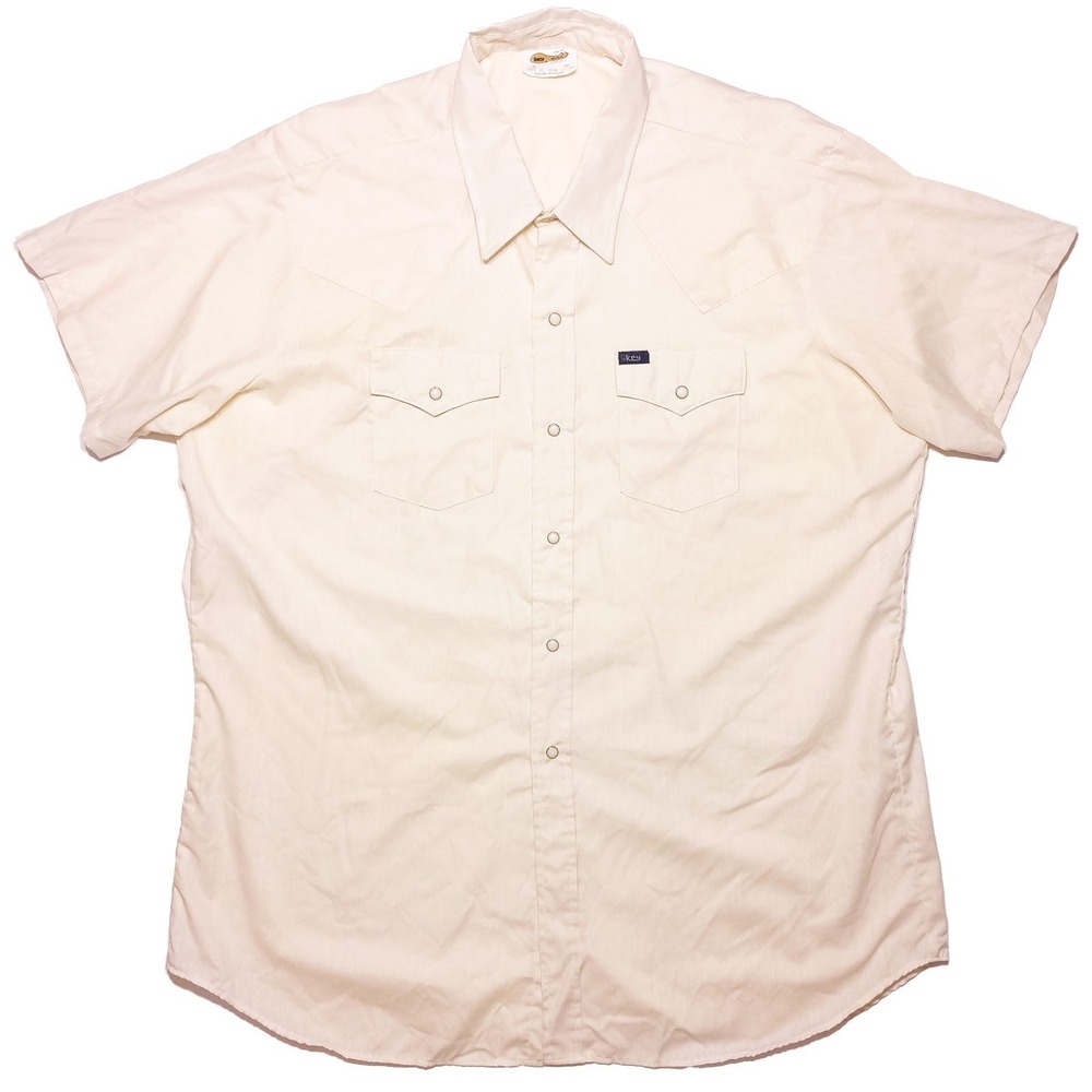 Vintage KEY Imperial Short Sleeve Pearl Snap Work Shirt Cream XXL 18.5 2XLT